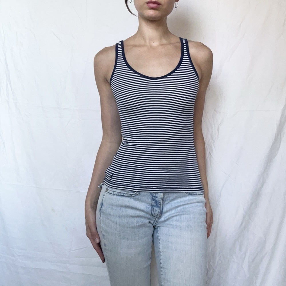 2000s Abercrombie & Fitch Navy Striped Tank Top Y2K Bella Elena Mall Goth Preppy